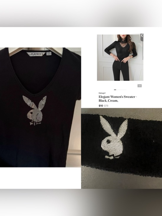 PLAYBOY Tops - 🦊4for1Price💕  limited collectibleV neck Signature 3Dcracked Bunny LogoTee +wrist